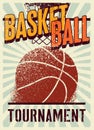 Basketball tournament typographical vintage grunge style poster design. Retro vector illustration. Royalty Free Stock Photo